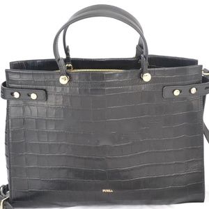 Furla Medium Lady M Leather Black Satchel Tote